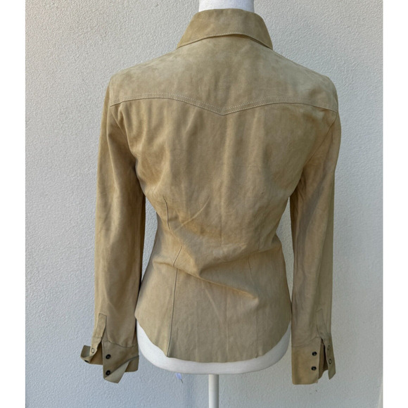Gucci Suede blouse button snap Size 38 Women's Tailored Fit western classic tan - Picture 4 of 11